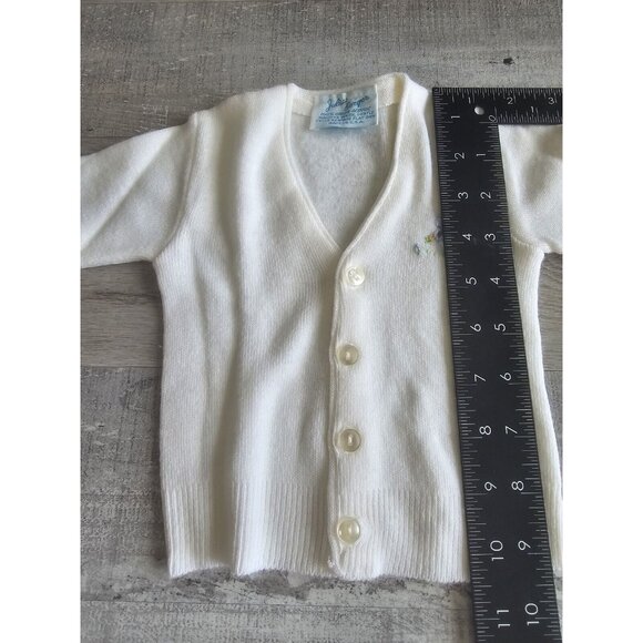 Vintage Julius Berger Baby White Button Up Sweater Cardigan  Baby Blue Bird NB - Picture 8 of 9